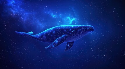 Fototapeta premium Celestial Glowing Whale Concept in a Stunning Cosmic Background with Bright Stars