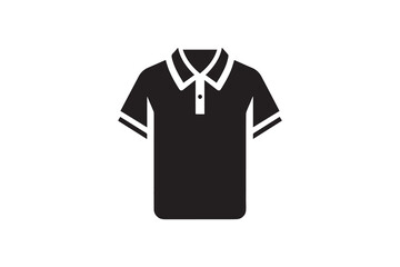 Polo shirt silhouette vector illustration in black and white, set against a white background