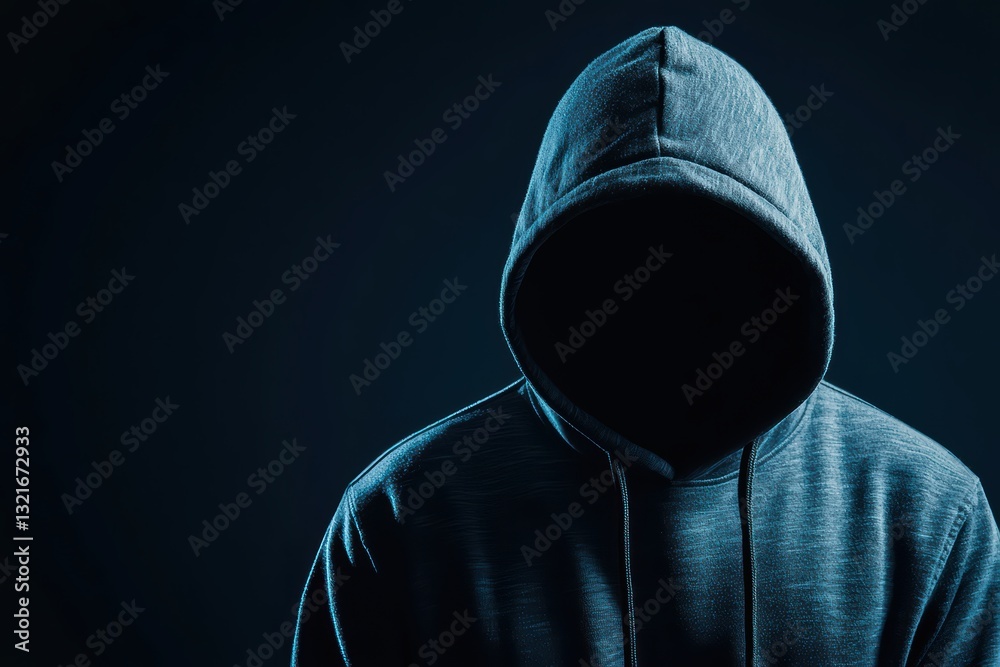 Poster mysterious hacker in shadows creating a sense of intrigue and suspense in dark environment