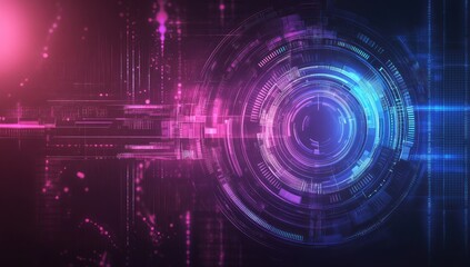 Fototapeta premium Abstract futuristic technology background with glowing circles and digital elements.