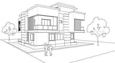  modern house sketch 3d illustration