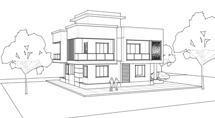  modern house sketch 3d illustration