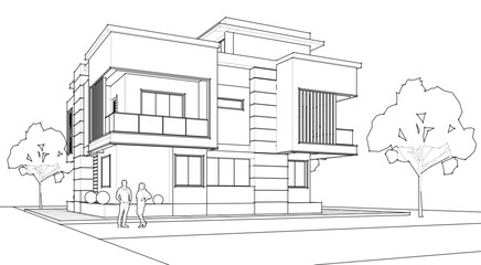  modern house sketch 3d illustration