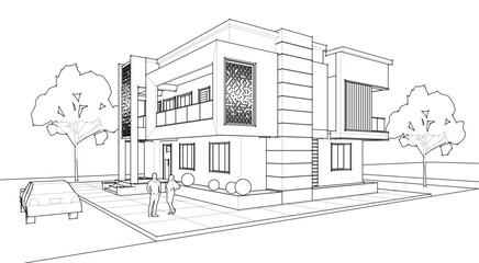Fototapeta premium modern house sketch 3d illustration
