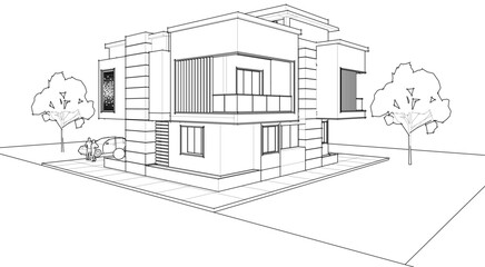  modern house sketch 3d illustration