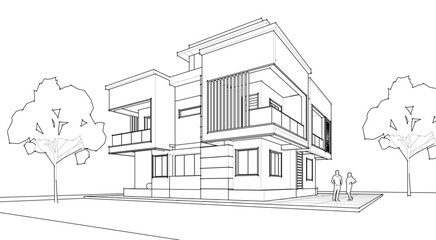  modern house sketch 3d illustration