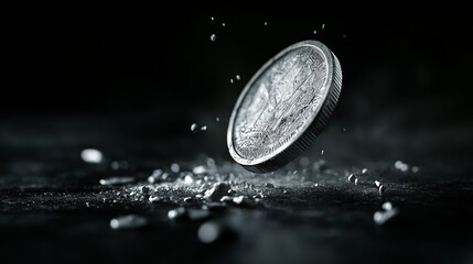Symbolism of betrayal and greed as a silver coin descends into darkness on Holy Thursday