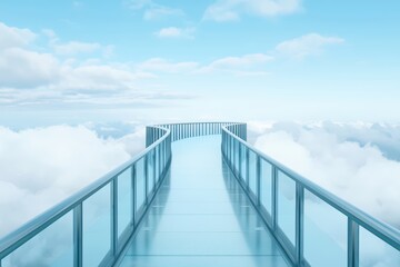 Breathtaking Glass Bridge Concept Floating Above Clouds Under Beautiful Blue Sky