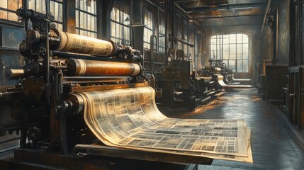 Vintage Printing Press in a sunlit Factory