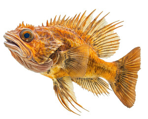 Vibrant orange fish with spiny fins and large eyes, showcasing intricate details and textures. This unique marine creature is perfect for educational and artistic purposes