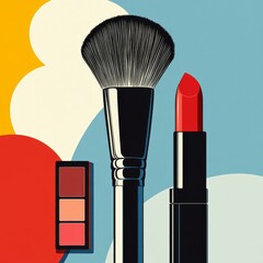 Stylish Makeup Essentials Lipstick, Brush, and Eyeshadow Palette