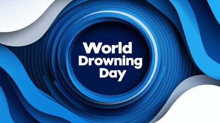 World Drowning Day awareness banner with blue and white background, featuring a round lifebuoy shape and bold text in a flat vector design.