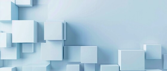 Soft blue color background with cubes, in a simple and clean style, minimalist design, with soft lighting and effect stack