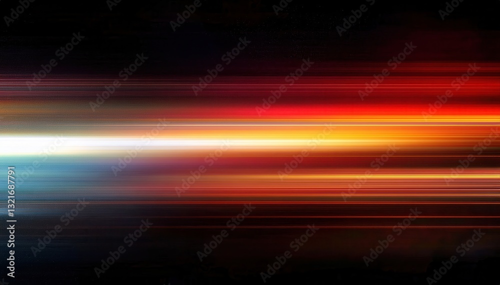 Poster dynamic motion blur light streaks in red, orange, and yellow on a dark background, abstract speed ef