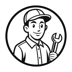 Industrial Builder Logo Skilled Contractor Holding a Tool