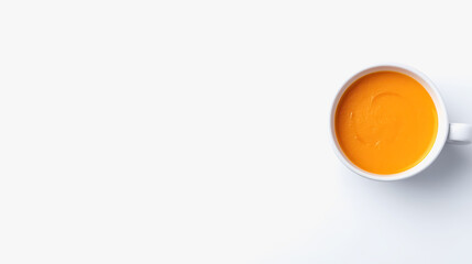 Overhead capture of a warm bowl of butternut squash soup served with fresh ingredients for a comforting culinary experience