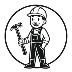 Contractor Holding Wrench Repair and Construction Business Logo