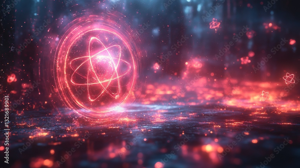 Poster a vibrant digital illustration showcases the intricate world of quantum mechanics, featuring element
