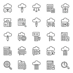 Collection of Flat Line Icons Representing Cloud Computing Services