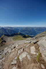 Breathtaking mountain view from Ahorn peak in Mayrhofen, Austria on a clear sunny day
