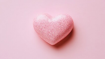 Fototapeta premium A tender heart shape in pink on a pastel pink surface, signifying love and warmth