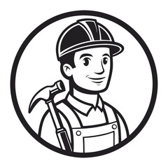 Construction Industry Cartoon Logo Worker with Tool