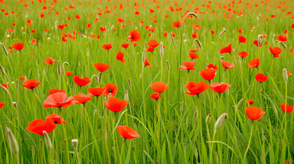 Fototapeta premium Nature background - meadow full of poppy flowers.