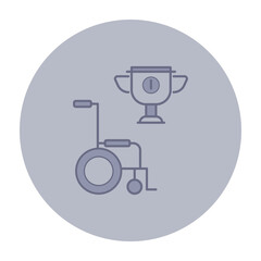 Icon of stylized wheelchair alongside trophy. Concept of importance of mobility accessibility and celebrating achievements in disability community