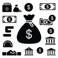 Simple Black and White Financial Icons Set