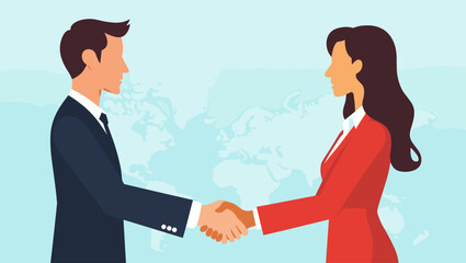 Obraz premium Global Business Partnership Concept with Businesswomen Handshake