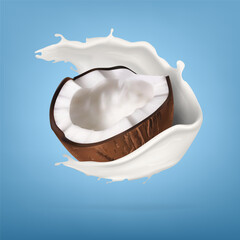 Heart Shapes Coconut Milk Splash Isolated On Blue