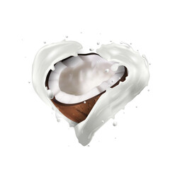 Heart Shapes Coconut Milk Splash Isolated On White