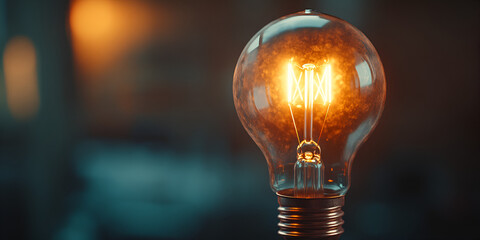 Light Bulb Glowing with Creative Idea and Inspiration Concept | Glowing Light Bulb Symbolizing Innovation and Bright Ideas | Close-up of a Light Bulb Glowing with Energy and Creativity

