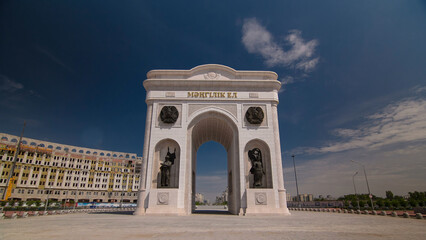 Triumphal arch timelapse and the central part of the city in Astana, Kazakhstan.