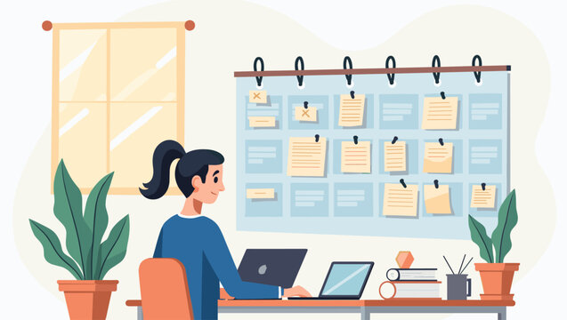 Organized manager creating optimized weekly schedule to maximize efficiency and balance