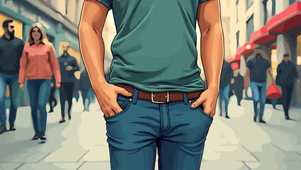 Poor Man Showing Empty Pockets in Urban Street