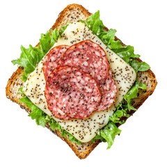 Delicious Open-Faced Sandwich with Salami, Cheese, and Greens