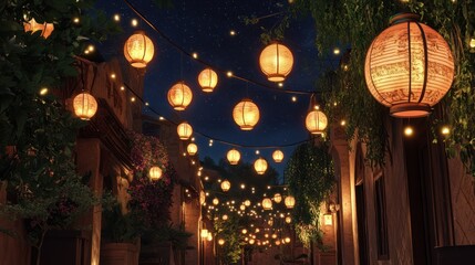 Night Pathway with Warm Spherical Lights