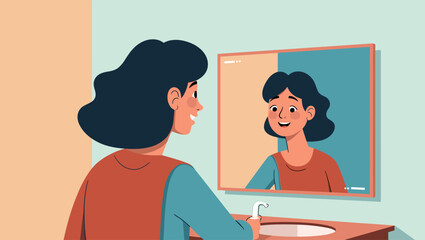 Fototapeta premium Self-Reflection and Personal Assessment in Mirror Gazing Concept