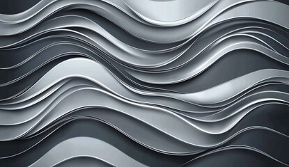 Abstract silver background with wavy lines and curves, vector illustration, monochrome color scheme