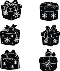 A premium set of vector Christmas black gift boxes and vector silhouette 