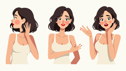 Woman expressing range of emotions through facial expressions and body language