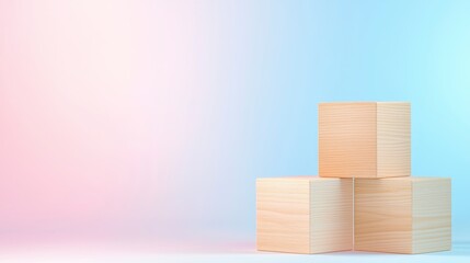 Obraz premium Wooden Cubes Product Display Mockup with Pastel Background for Showcasing Items in Light Studio