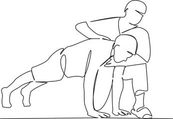 One continuous single drawing line art flat doodle patient, recovery, osteopath, physical therapy, chiropractor, care, man. Isolated image hand draw contour on a white background, hand drawn, not AI