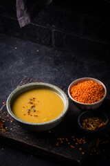 Healthy vegan lentil cream soup