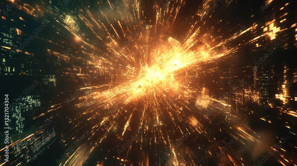 Aufkleber fireworks burst in the night sky illuminating the city skyline below with vibrant colors and pattern