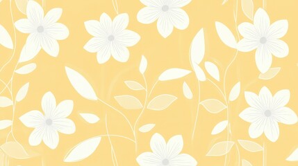Delicate White Flowers on a Pastel Yellow Background - Floral Pattern Design for Home Decor