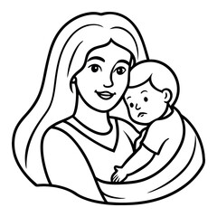 Mother loves her baby line art illustrations