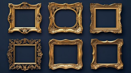 Gold picture frames on dark background