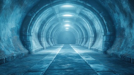 Obraz premium Ancient Blue Tunnel, Mysterious, Empty, Perspective